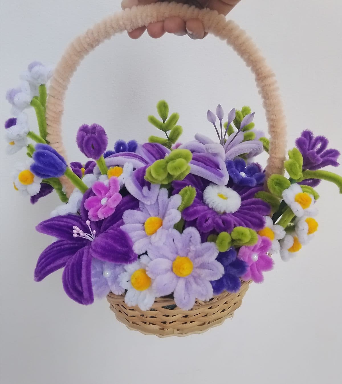 Pipe Cleaner Purple Floral Basket