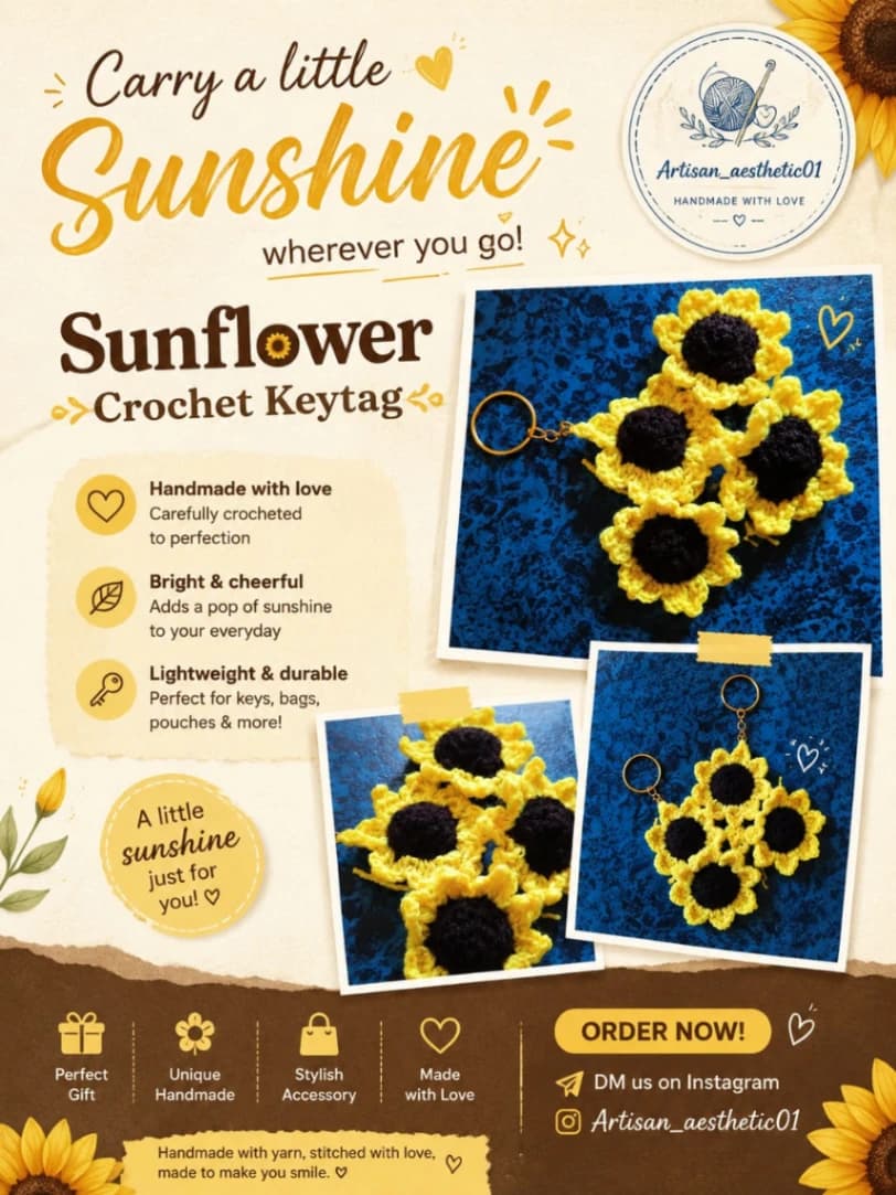 Crochet Sunflower Key Tag
