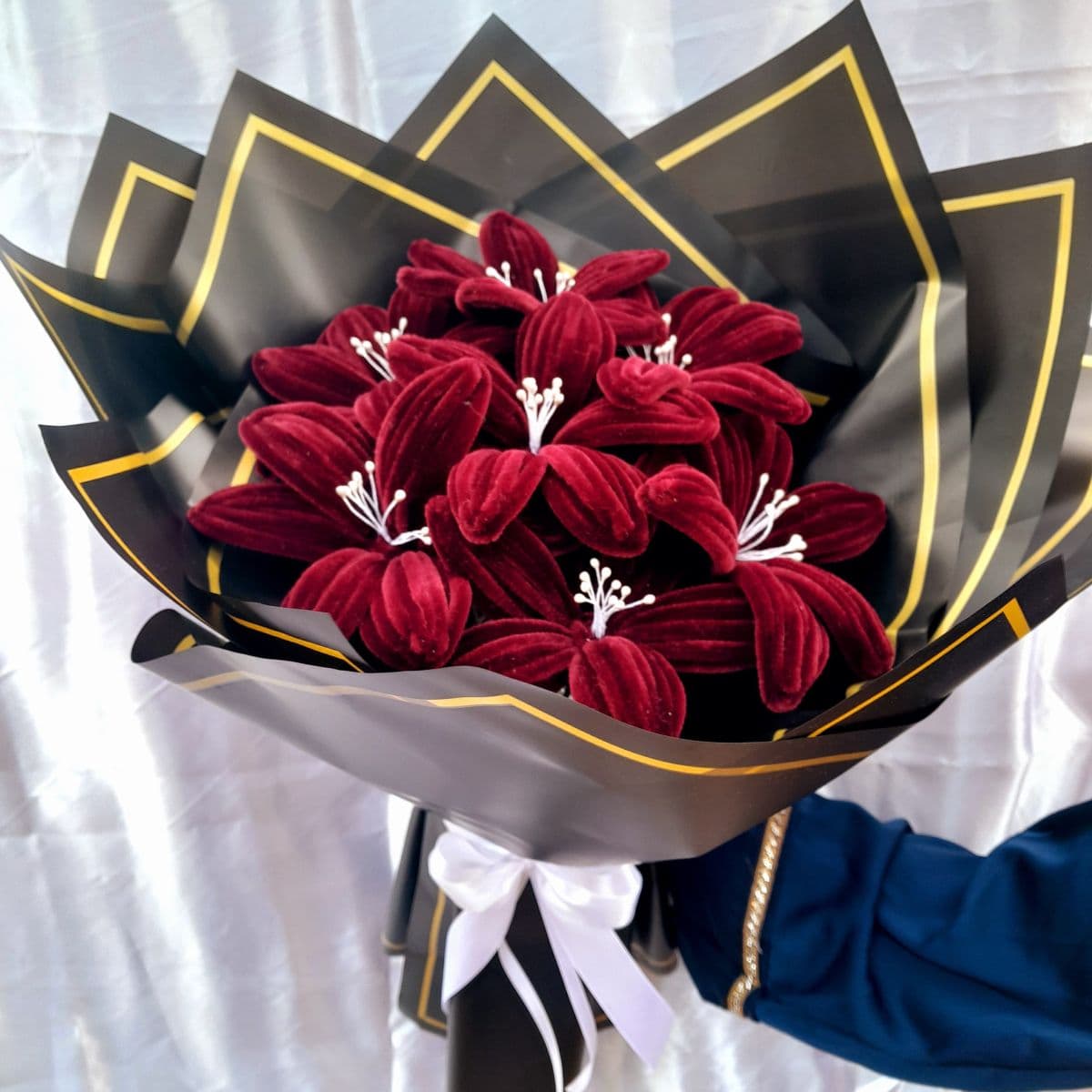 Luxury Large Maroon Velvet Lily Flower Bouquet