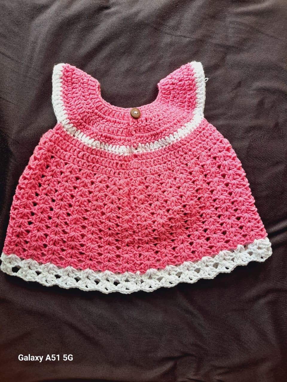 Handmade Pink & White Shell Stitch Crochet Baby Dress