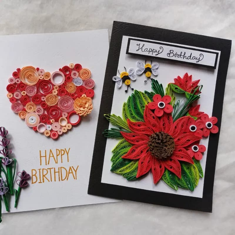 Handmade Paper Quilling Birthday Card – Floral 3D Greeting 1