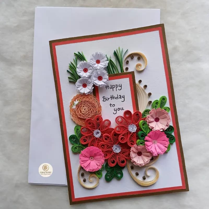 Handmade Paper Quilling Birthday Card – Floral 3D Greeting 4