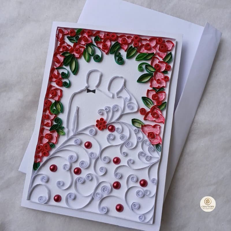 Handmade Pop-Up Anniversary Card – Paper Quilling Valentine Theme 1