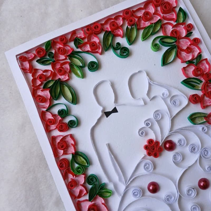 Handmade Pop-Up Anniversary Card – Paper Quilling Valentine Theme 2