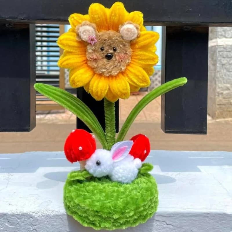 Handmade Bunny Table Deco – Plush Flower Pot with Bunny & Floral Accents 2