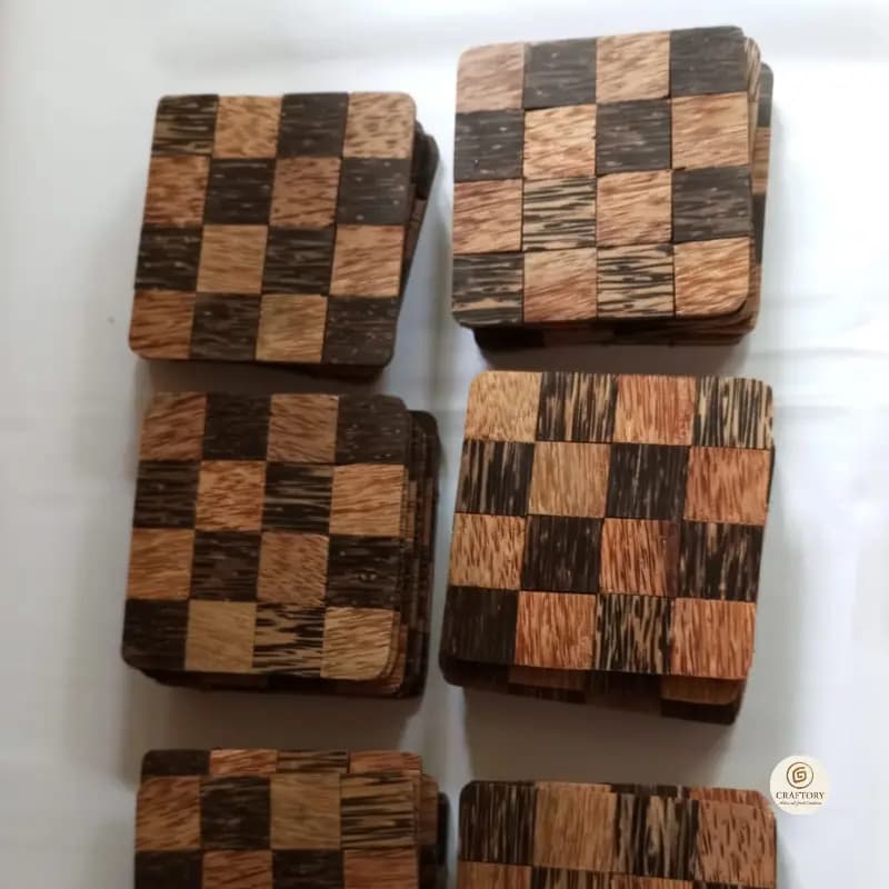 Handcrafted Table Mats – Kithul & Coconut Wood, Chessboard & Stripe Designs 2