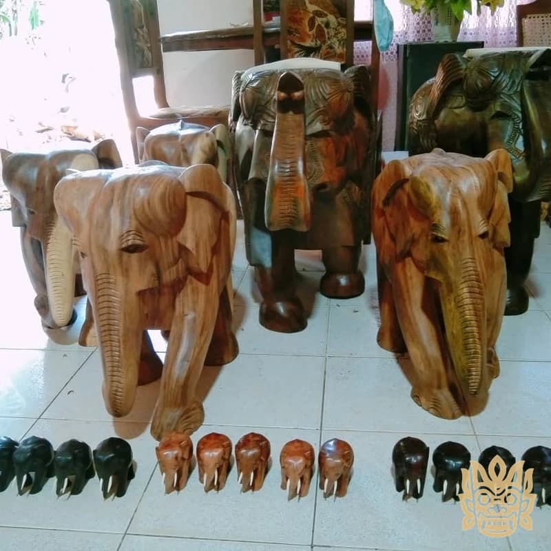 Hand-Carved Wooden Elephant Statues 2