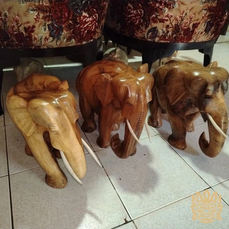 Hand-Carved Wooden Elephant Statues 3