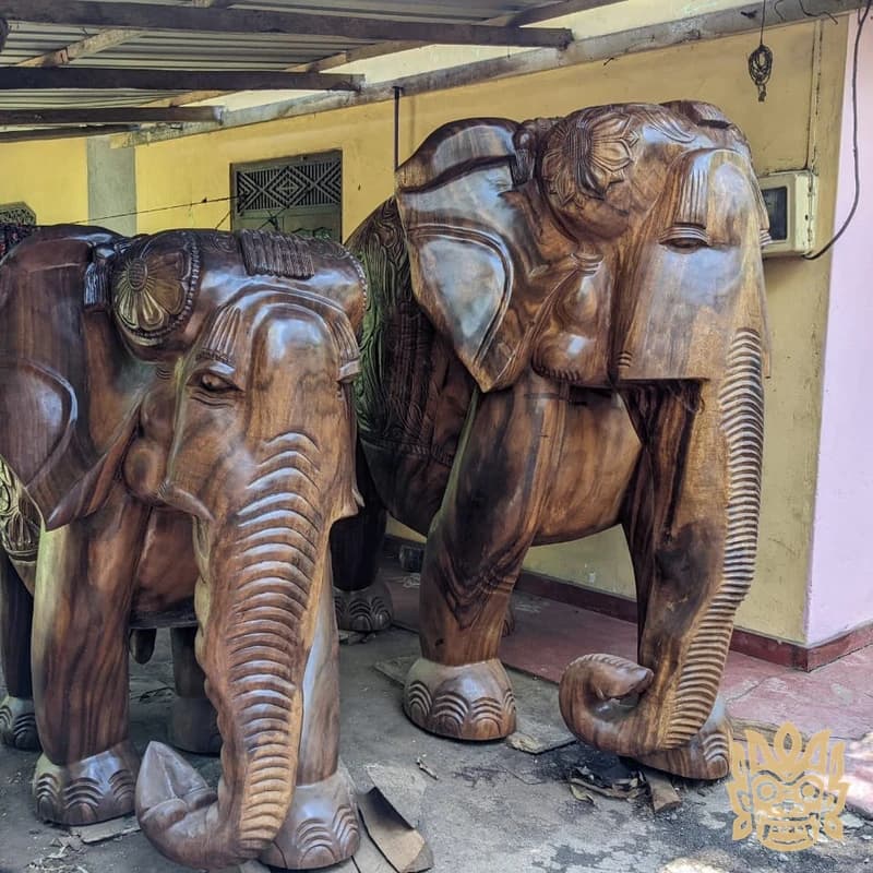 Hand-Carved Wooden Elephant Statues 4