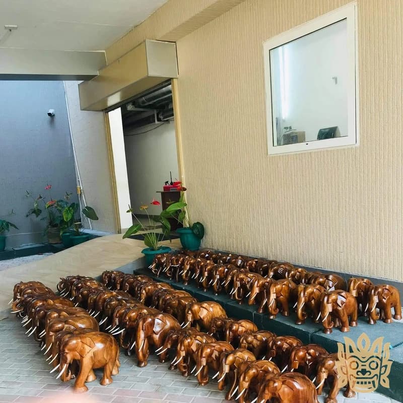 Hand-Carved Wooden Elephant Statues 5