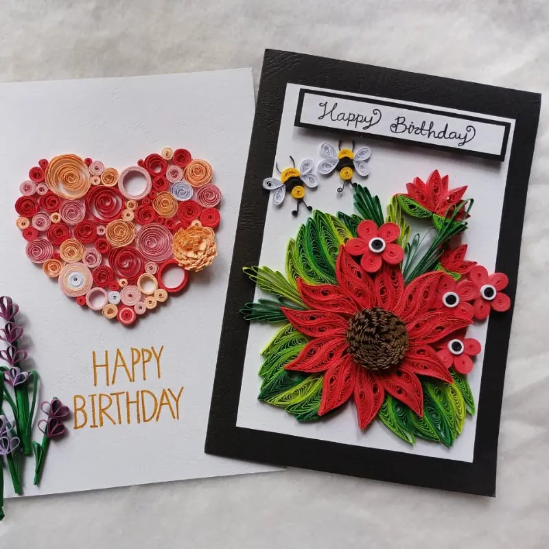 Handmade Paper Quilling Birthday Card – Floral 3D Greeting