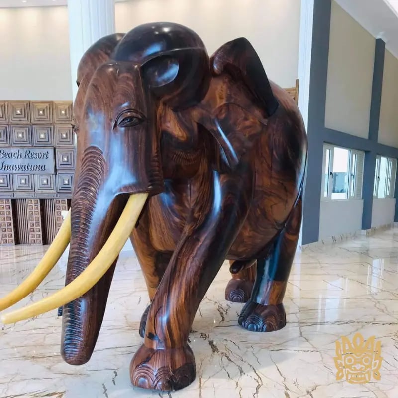 Hand-Carved Wooden Elephant Statues