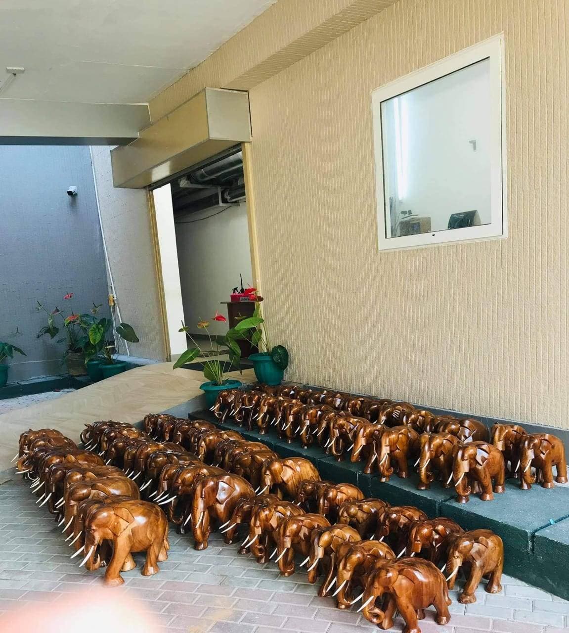 Hand-Carved Wooden Elephant Statues